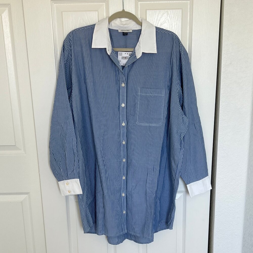 American Eagle Blue Striped Shirt Dress